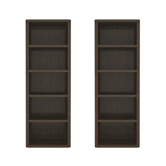 Rivington Modern Open Bookcase in Dark Walnut (5-Shelf) - Set of 2