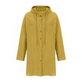 thumbnail image 4 of Lilgiuy Women's Spring And Autumn Cotton And Linen Hooded Long-Sleeved Top Shirt Coat Solid Color Button Mid-Length Coat(Yellow,XL) Winter Fashion 2022, 4 of 5