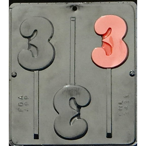 3431 Number 3 Lollipop Chocolate Candy Mold