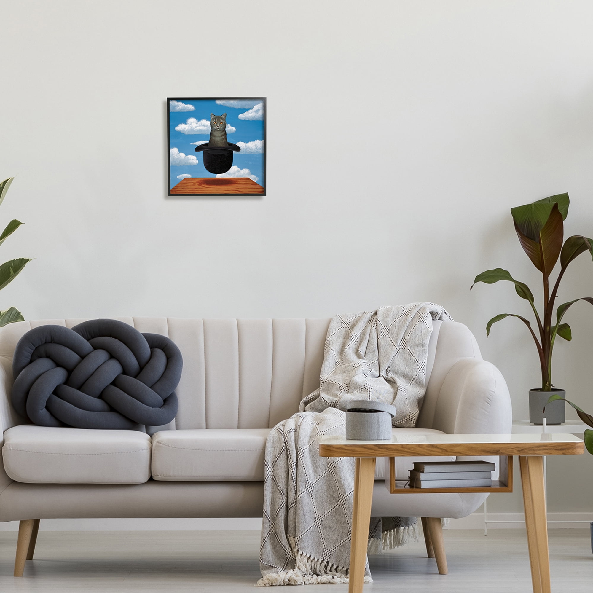 Stupell Industries Surreal Grey Cat Floating Hat Cloudy Sky Framed Wall Art, 12 x 12, Design by Chameleon Design, Inc.