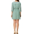 thumbnail image 3 of INSPIRE CHIC Women's Stars Dots Print Turn Down Collar Ruffled 3/4 Sleeve Dress S Green, 3 of 6