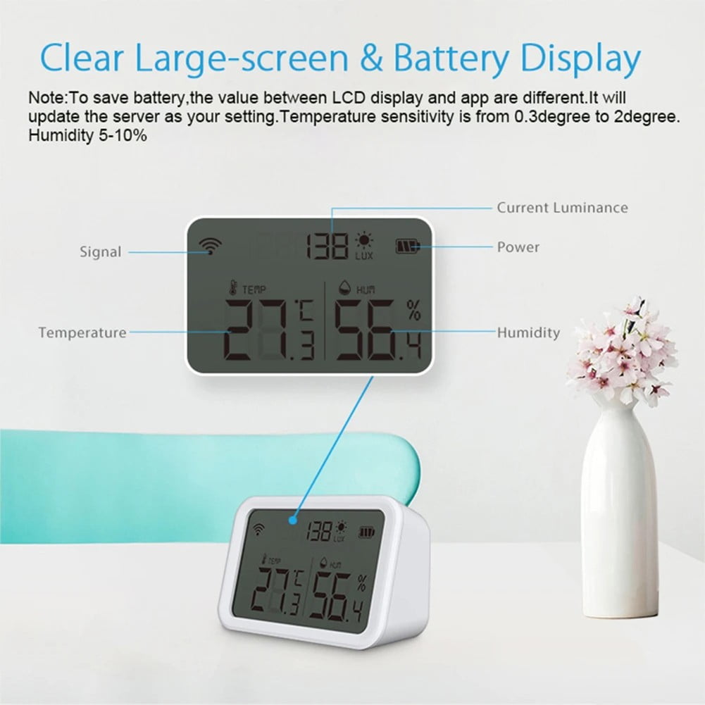 For Tuya Temperature Humidity Sensor Lux Light Detector With Lcd Screen