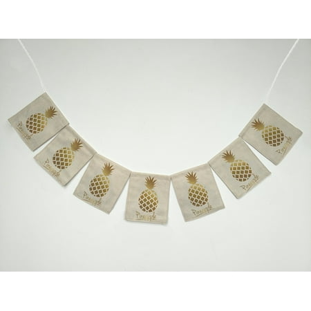 GCKG Tropical Beach Gold Foil Art Pineapple Banner Bunting Garland Flag Sign for Home Family Party Decoration