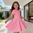 thumbnail image 2 of Fgnfyis Toddler Dress Short Sleeve Rib Knit Solid Color Casual Party Girls Toddler Kids Girls Summer Dresses Pink 6-7 Years, 2 of 8
