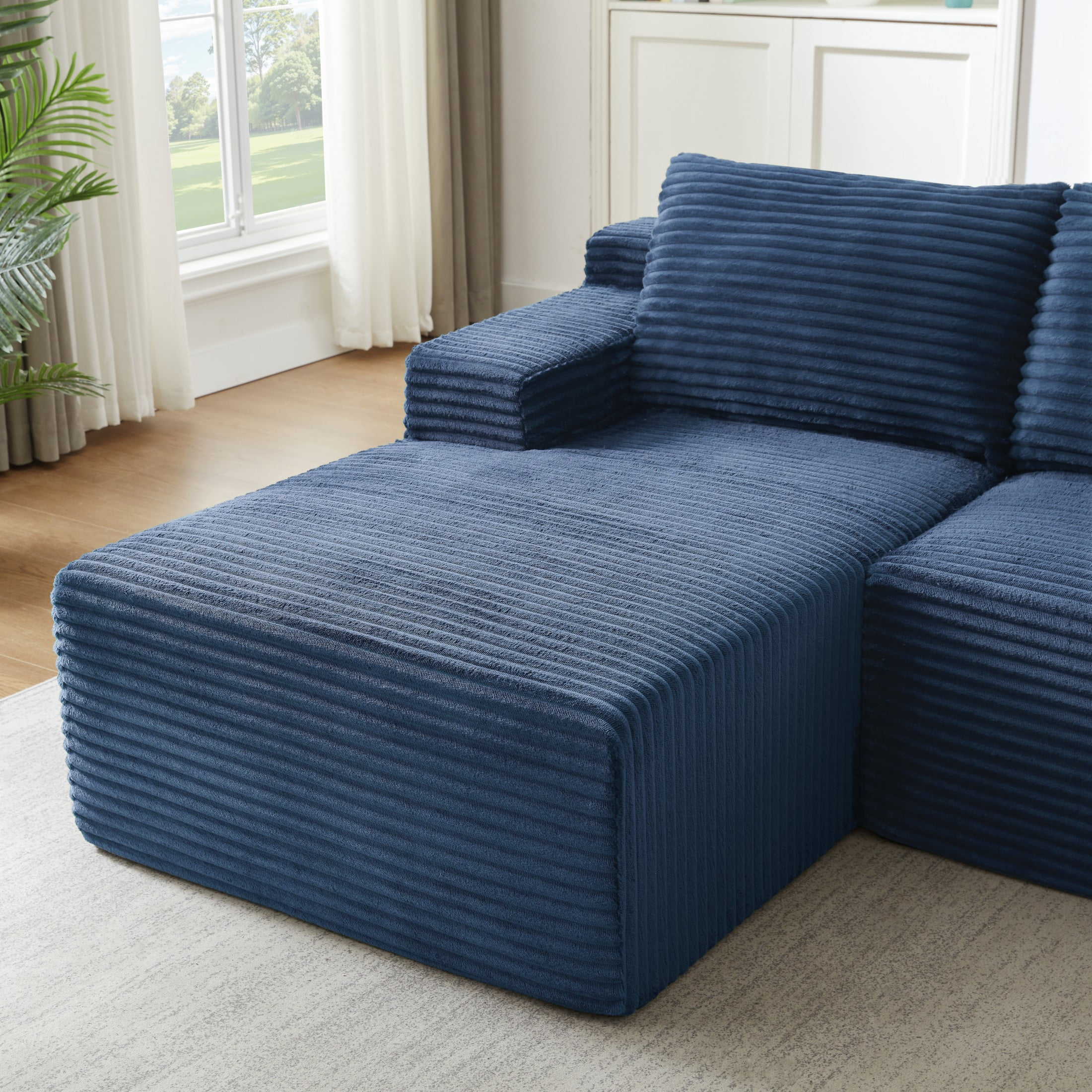 Aukfa 96" L-Shaped Cloud Sectional Sofa, Modular Boneless Couch with Deep Seat, Left-Facing Chaise, Corduroy Sleeper Sofa for Living Room, Blue