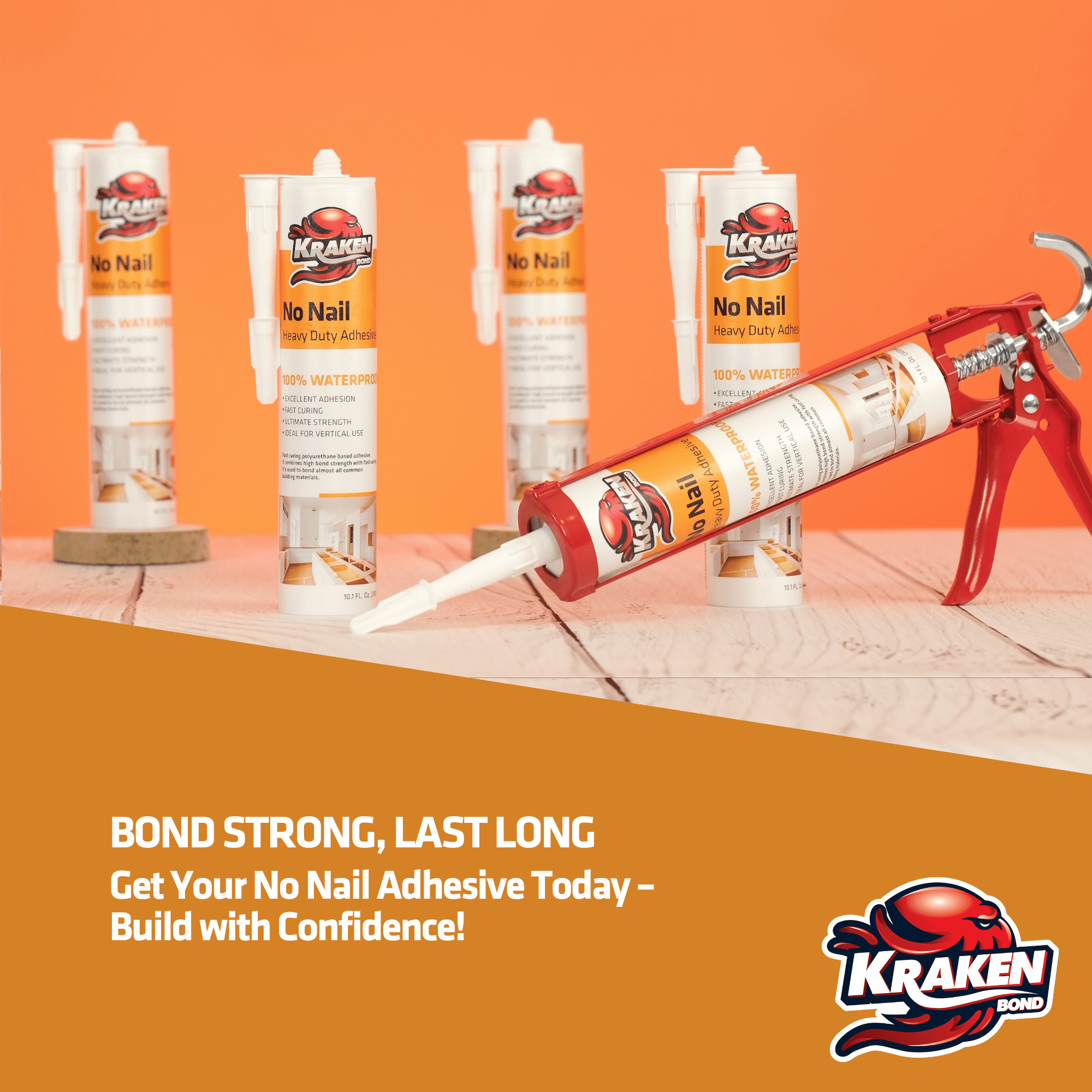 Kraken Bond Ultra Grab No Nail Heavy Duty Polyurethane Adhesive - Clear, 10.1 fl oz-12 Pack