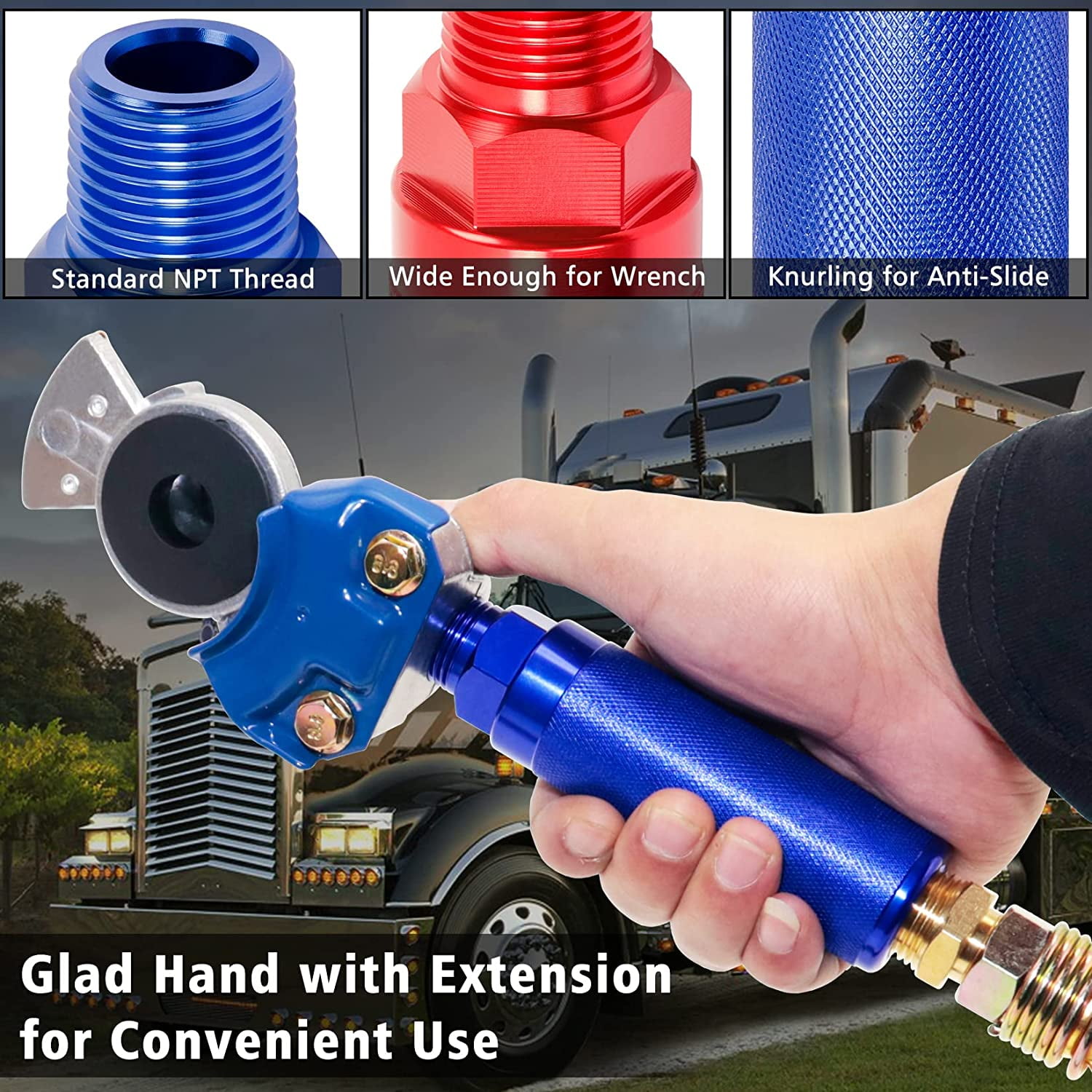 Glad Hands Set with Service Emergency Glad Hand, Anodized Aluminum