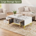 thumbnail image 2 of Modern Coffee Table with Large Storage – 4 Drawers & 2 Glass-Front Cabinets, Fluted Panel Faux Marble Design, Gold Metal Legs, Rectangular Centerpiece for Living Room, White Body & Marble Tabletop, 2 of 8