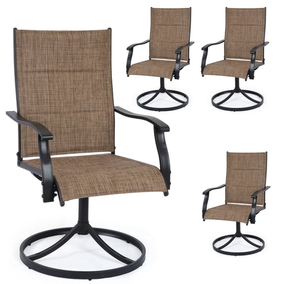 DELMANGO Patio Swivel Chairs Set of 4, Outdoor Dining Chairs High Back, All-Weather Textilene Swivel Rocker Chair for Lawn Porch Garden, Brown
