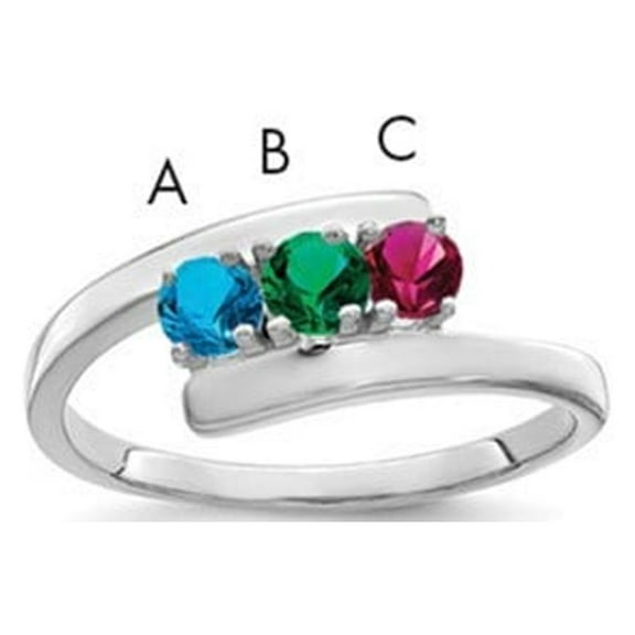 Auriga Fine Jewelry 925 Sterling Silver with 14K Rh-plated Synthetic 3 Stone Mother's Ring Size 9 for Women