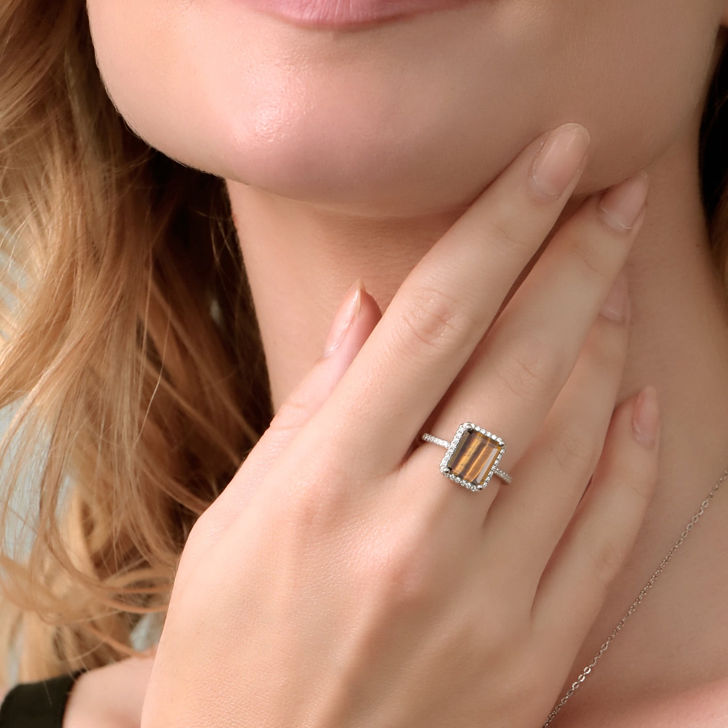 Gem Stone King 925 Sterling Silver Brown Tiger Eye Engagement Ring for Women (3.36 Cttw, Emerald Cut 10X8MM, Gemstone Birthstone, Size 7)