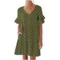 thumbnail image 2 of Aboser Summer Dresses for Women Ruffles Short Sleeve Dress Loose V Neck Sundress Trendy Polka Dot Printing Dresses Casual Mini Dress with Pockets, 2 of 8