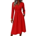 thumbnail image 2 of Womens Summer Casual Midi Maxi Dresses Spring Fall Plus Size V Neck Flowy a Line Dress Elegant Formal Wrap Dress, 2 of 3