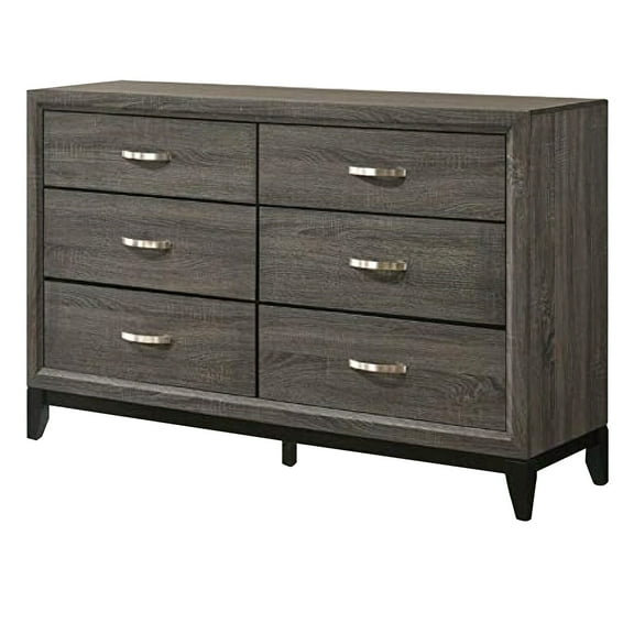 Benjara Mazie 58 Inch Modern 6 Drawer Dresser with Mirror, Wood Frame, Gray Finish