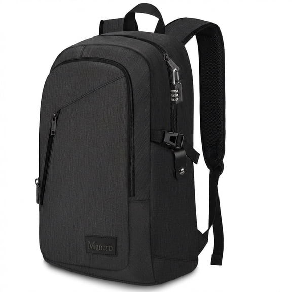 Mancro 15.6in Laptop Backpack, Slim Business Computer Bag with  Anti-Theft Lock for Men Women, Black