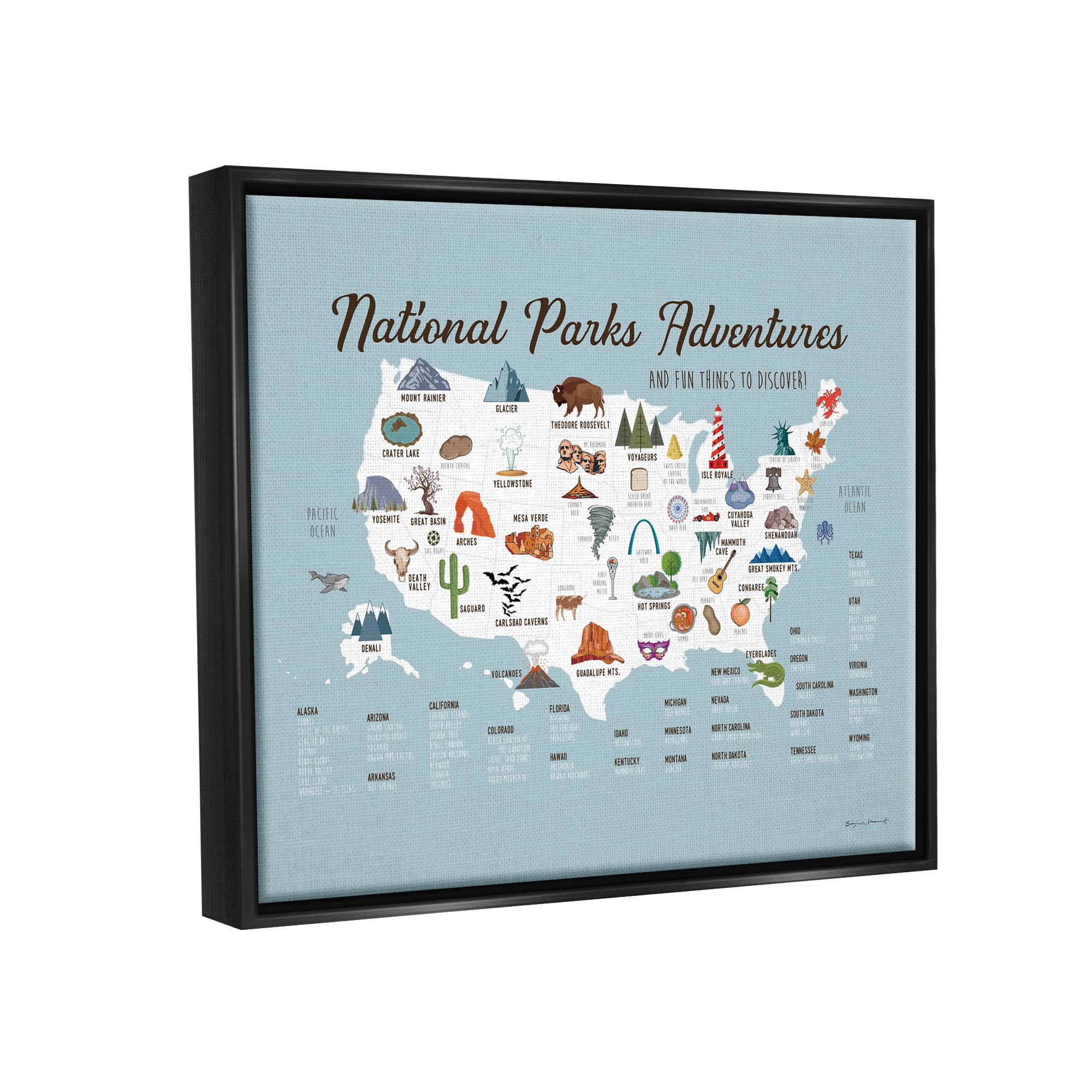 Stupell National Parks Adventures USA Map Animals & Insects Painting Black Floater Framed Art Print Wall Art
