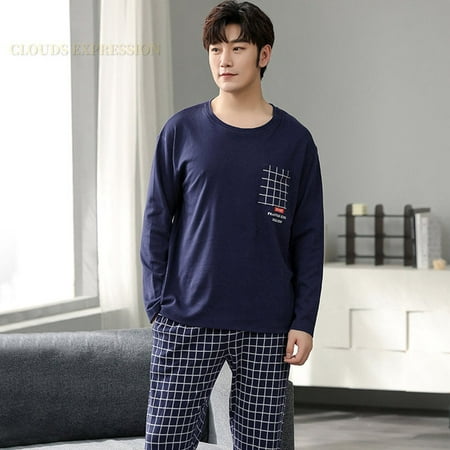 

QWZNDZGR Brand Autumn Men s Cotton Pajamas Letter Striped Sleepwear Cartoon Pajama Sets Casual Lounge Suits Pyjamas Plus Size 3XL Pijama