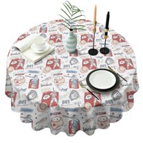 Vintage Baseball Elements Pattern Round Tablecloth 60"x60",Wrinkle Wipeable Table Cloth for Kitchen Dining Room Picnic Patio Party