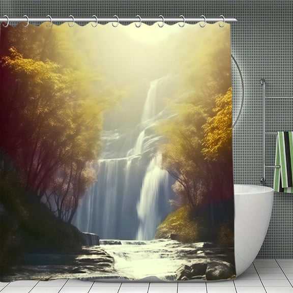 Peaceful Waterfall Shower Curtain 70.8x70.8 Inch,Bathroom Shower Curtain,Home Waterproof Fabric Shower Curtain Bathtub Decor with Hooks