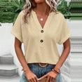 thumbnail image 2 of MuXiKeJi Clothes T Shirts for Women V Neck Dressy Casual Blouses Puff Short Sleeve Summer Tops Loose Fit, 2 of 7