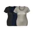 thumbnail image 6 of Emmalise Women's Short Sleeve Tshirt Scoop Neck Tee Value Set (3Pk, Blk, Navy, Oat, Large), 6 of 6