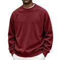 thumbnail image 2 of gzxflxpge Men's Corduroy Casual Sweatshirt Warm Long Sleeve Crew Neck Sweatshirt Fall Winter Trendy Baggy Pure Color Pullover Wine L, 2 of 8