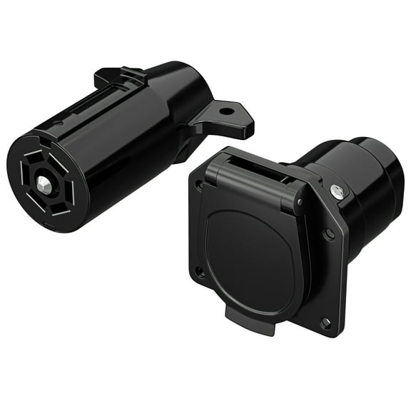 RV 7 Pin Male Plug & 7 Blade Female Trailer Wiring Harness Connector, 7 Way Vehicle Side & Trailer End Replacement Trailer Plug Truck Receptacle Socket Heavy Duty Flat Wiring Harness Connector Kit