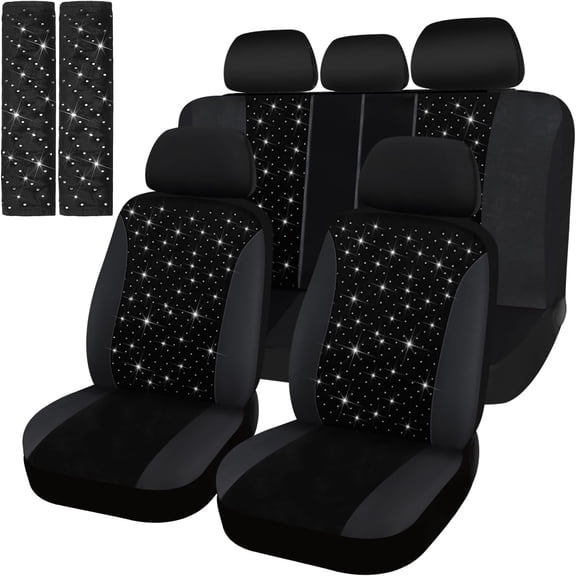Bling Velvet Full Set Car Seat Covers Breathable Mesh Vehicle Seat Protector Universal Fit for Sedan SUV Truck Minivan Airbag Compatible