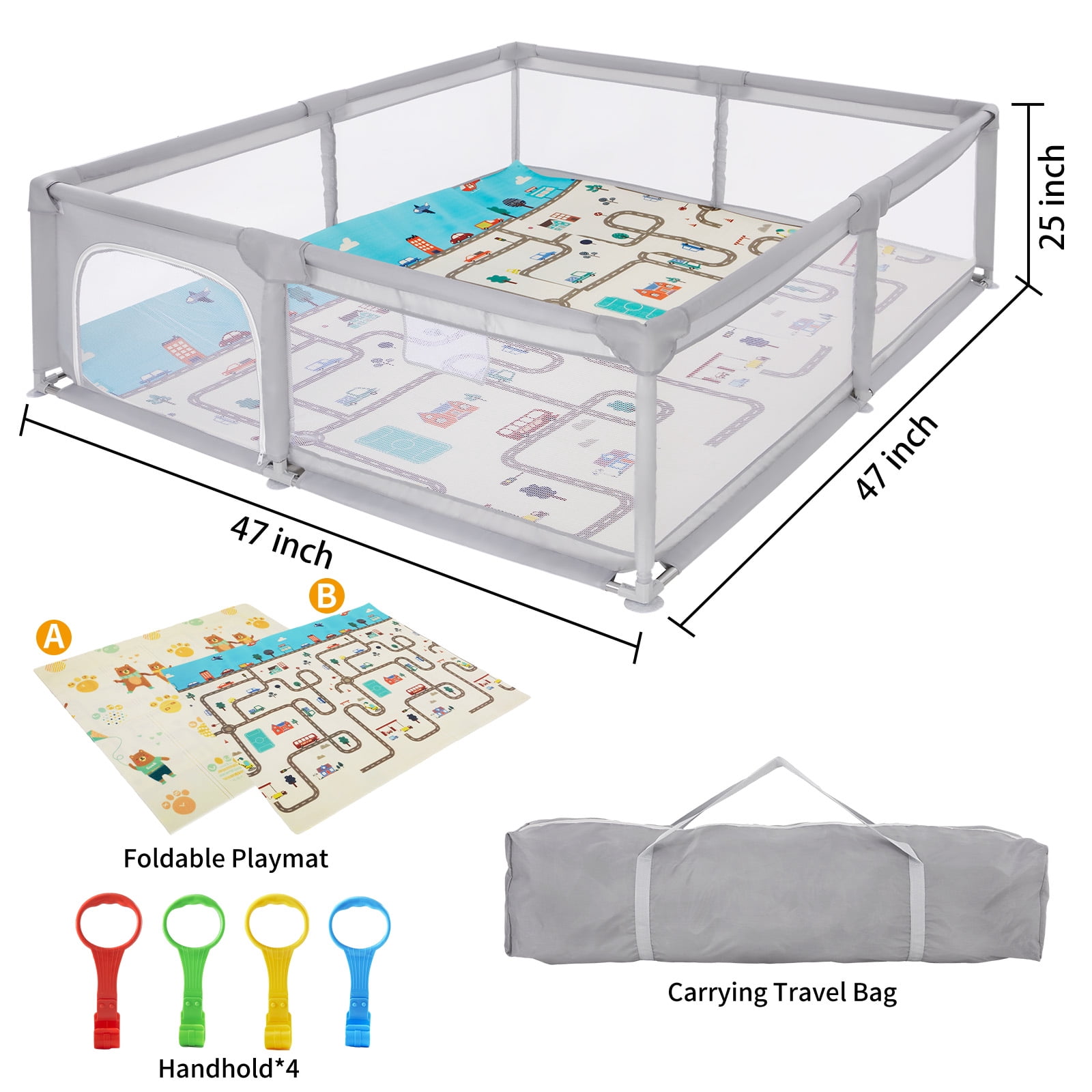 "XDMTWLKJ 47""x47"" Large Baby Playpen with Safety Mat for Kids, Boys, Girls, Toddler, Infant Play Yard Fence"