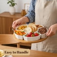 thumbnail image 6 of Chip and Dip Serving Set with Bamboo Tray, 11.2" Round Divided Serving Platter, 5-Compartment Ceramic Appetizer Snack Tray with Removable Bowls for Party, Fruit, Condiments, 6 of 7