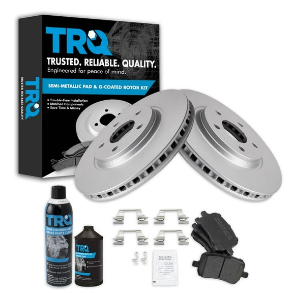 TRQ Front Brake Pad & Coated Rotor Kit Premium Semi-Metallic w/Chemicals BKA23854