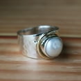 thumbnail image 5 of White Pearl Ring, 925 Silver Ring, Wide Band Ring, Boho Statement Ring, Handmade Jewelry, Minimalist Ring, Cocktail Ring, Classical Jewelry, 5 of 7