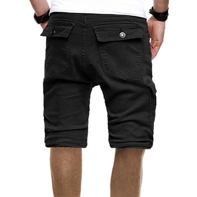 Aayomet Men Shorts Pocket Button Casual Summer Drawstring Shorts Pants Men's pants (Black, L)