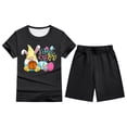 thumbnail image 2 of Easter Outfit Set 2 Piece for Girls Bunny Print Short Sleeve T-Shirt and Shorts Set Kids Holiday Soft Loungewear Clothes Set Black 3-4 Y, 2 of 4