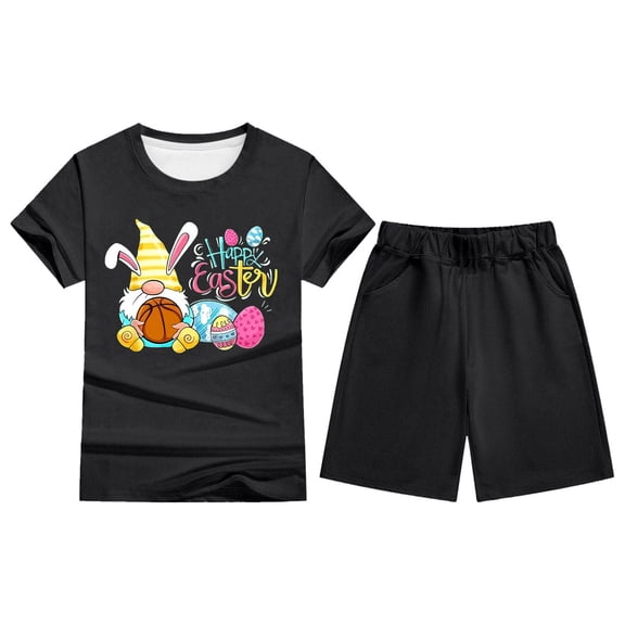 CAIXIA Girls 2 Piece Outfits Size 14-16 Easter Holiday Printed Short Sleeve Top and Shorts Pajama Set for Kids Girls and Boys Outfit,9-10 Years