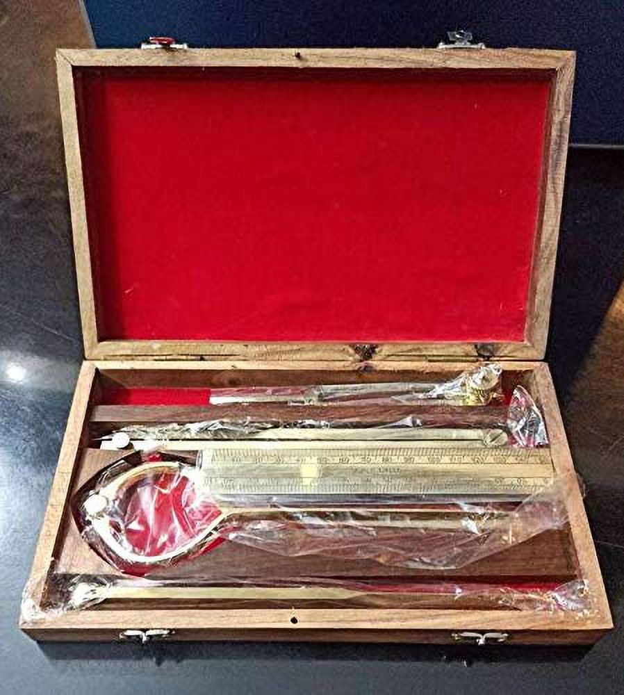 Nautical India Proportional Divider Set of 5, Full Brass dividers with Executive Wooden Box, Single Handed 8" Brass Navigational Dividers Compass Set for Maritime, Naval, Geometry and Drafting