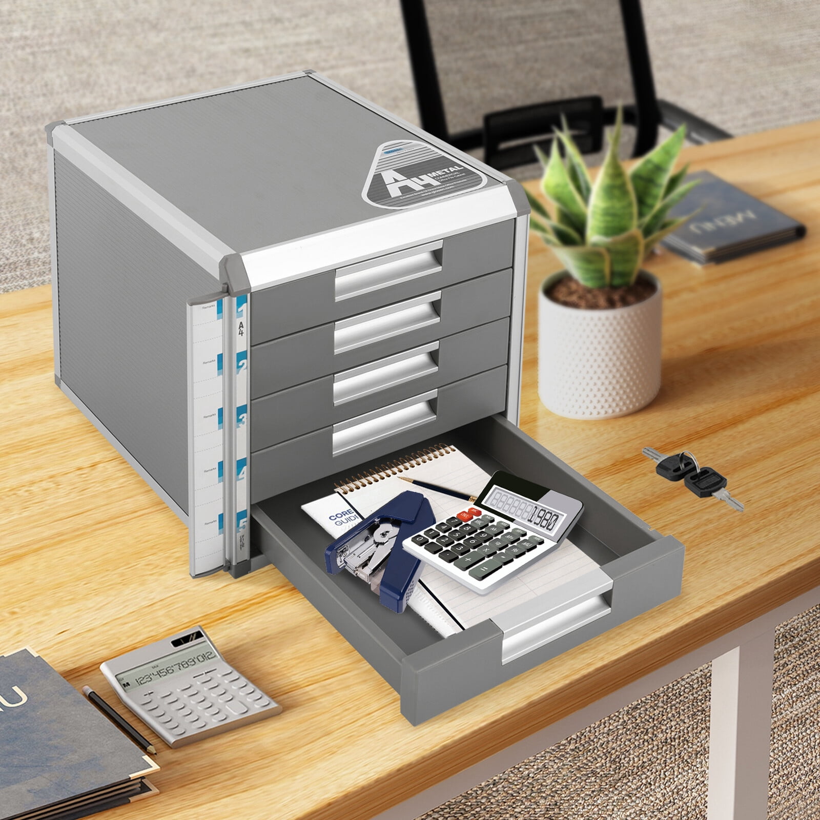ToppiJoy 5 Tiers Drawer File Cabinet, Lockable Drawer Organizer ,Aluminum Alloy File Organizer for Homes,Offices, Hospitals, Schools 12.4*13.8*11.7in