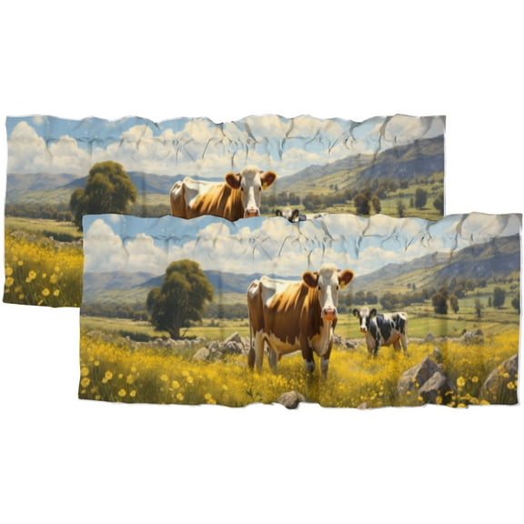 Farm Cow Curtain Valance for Kitchen Country Farm Animal Farmhouse Western Wildlife Window Valance for Living Room Bedroom, Kitchen Valance Rod Pocket Window Decor Curtain 54 by 18 in, 2 Panel