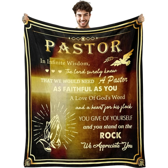 Pastor Appreciation Gifts, Pastor Gifts for Men, Unique Pastor Gifts, Pastor Birthday Gifts, Gifts for Pastor, Thank You Gift for Pastor, Christian Pastor Gifts Blanket 60"x50"(Gold)