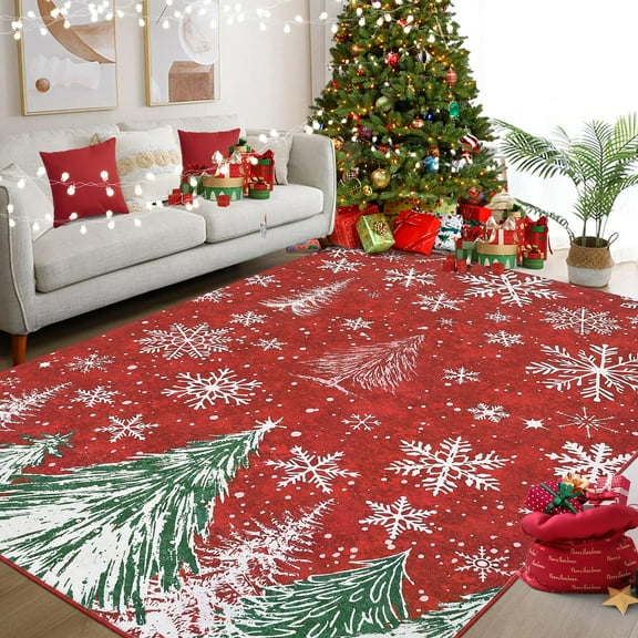 Christmas Area Rug Stain Resistant Washable Xmas Decoration Throw Carpet Soft Low Pile for Runner Rug for Living Room, Entrance Door, Bedroom, Laundry, Dormitory, Holiday Decoration