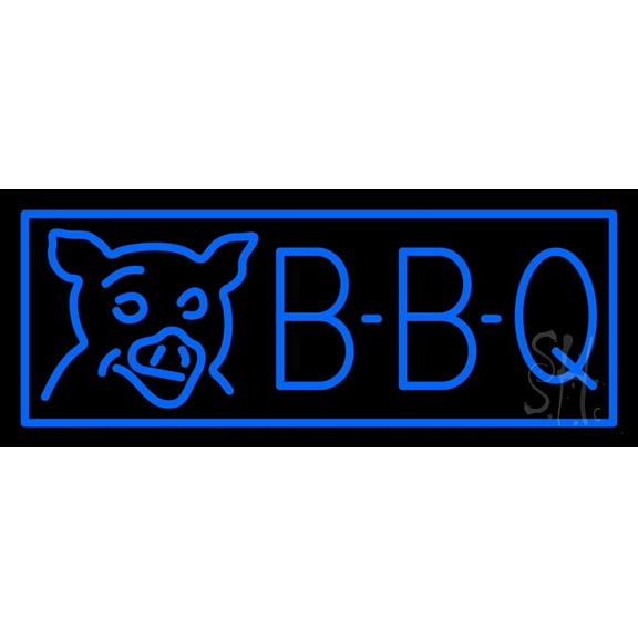Blue BBQ LED Neon Sign 13 x 32 - inches, Black Square Cut Acrylic Backing, with Dimmer - Bright and Premium built indoor LED Neon Sign for restaurant window and interior decor.