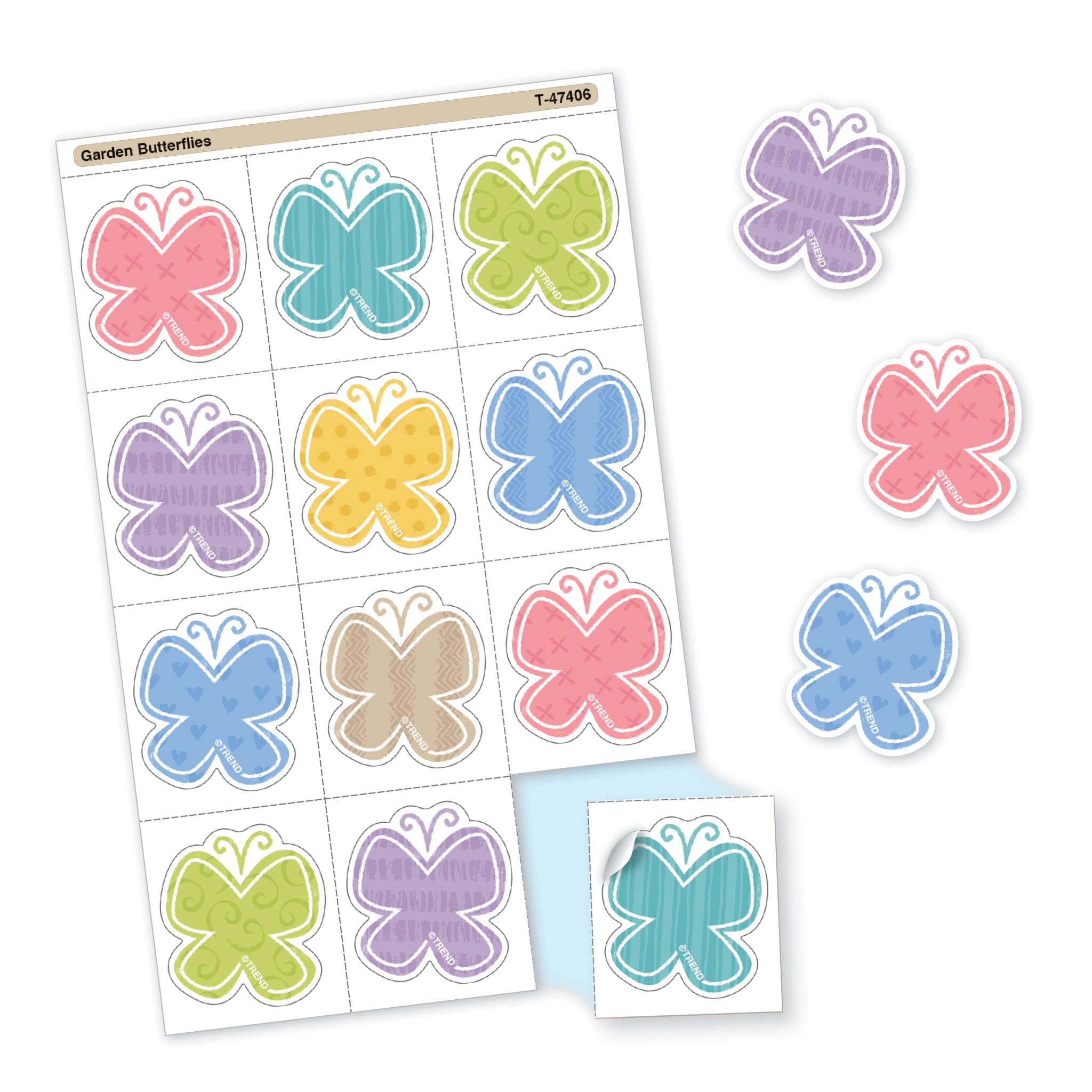 TREND Garden Butterflies Tear & Share Stickers, 60 Per Pack, 6 Packs