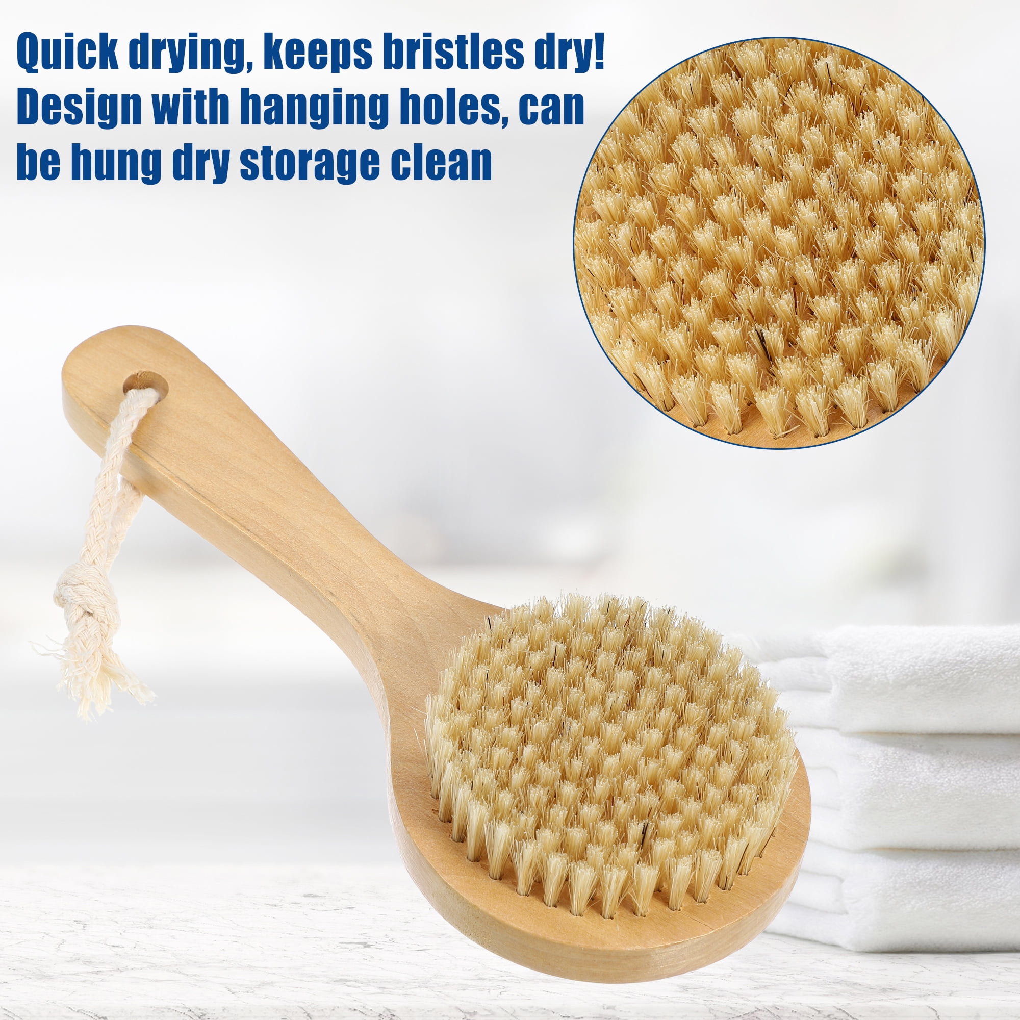 Unique Bargains Bath Brush Back Scrubber Wood for Shower with Short Handle Brown 7.9"
