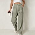 thumbnail image 3 of Atkumj Cotton Linen Pants for Women with Pockets High Waist Button Straight Leg Trouser Pants Casual Solid Color Women Baggy Pants for Everyday Outfit S, 3 of 7