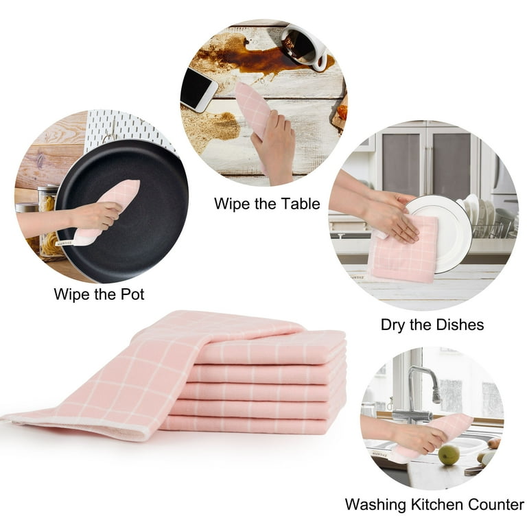 PiccoCasa Set of 6 Cotton Quick Dry Hand Towel for Kitchen 13 x 29 Blush  Pink