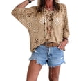 thumbnail image 3 of Crochet Lattice Tops For Women Cute Summer Tops Pastel Tops For Women Loose Fit Tee Shirt Women Cute Basic Tops For Women Wrinkle Free Travel Clothes For Women Short Sleeve Crochet Sweater, 3 of 5