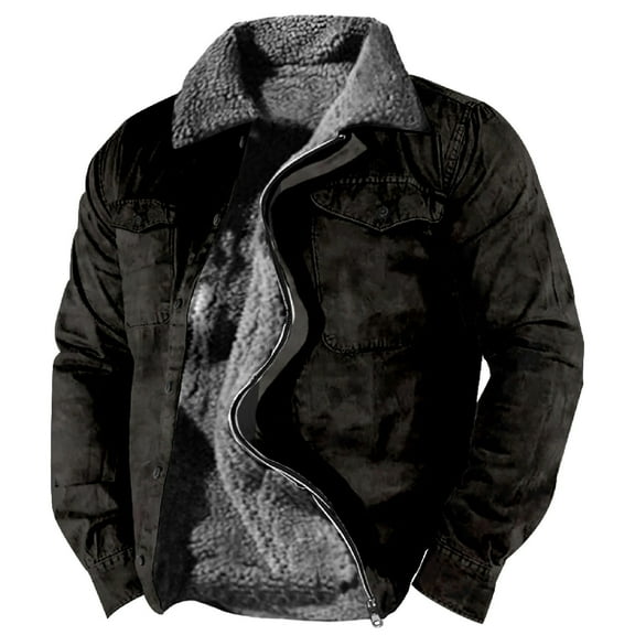 Baqcunre Men'S Warm Lined Wool Plaid Shirt Jacket Winter Heavyweight Thick JacketClassic Lapel Zipper Jacket,L,Plaid Shirt Men,Mens Winter Jacket,Quilted Jacket,Mens Winter Coat,Mens Fashion,Black