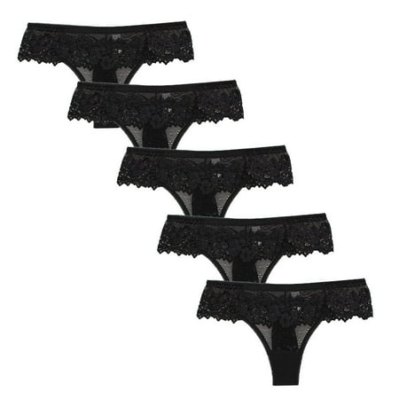

Rovga Seamless Panties Female Lace Panties Black See Through Thongs 5 Pcs