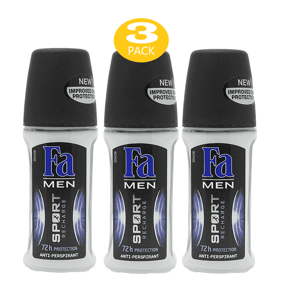 Fa Deodorant Roll-on, 1.7 Ounce Sport Recharge, Antiperspirant for Men - 50ml (3 Pack)