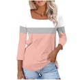 thumbnail image 2 of Hfnxid Women's 3/4 Sleeve Shirts Fashion Sqared Neck Tunic Tops Plus Size Color Block Tees Casual Going Out Althetics Top, 2 of 9